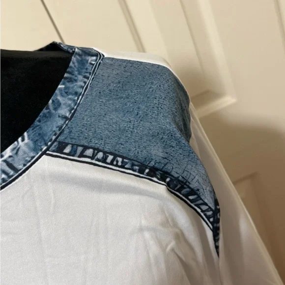 White Long Sleeve Dachshund Distressed Patchwork Tee Size 3X NEW - Picture 5 of 7